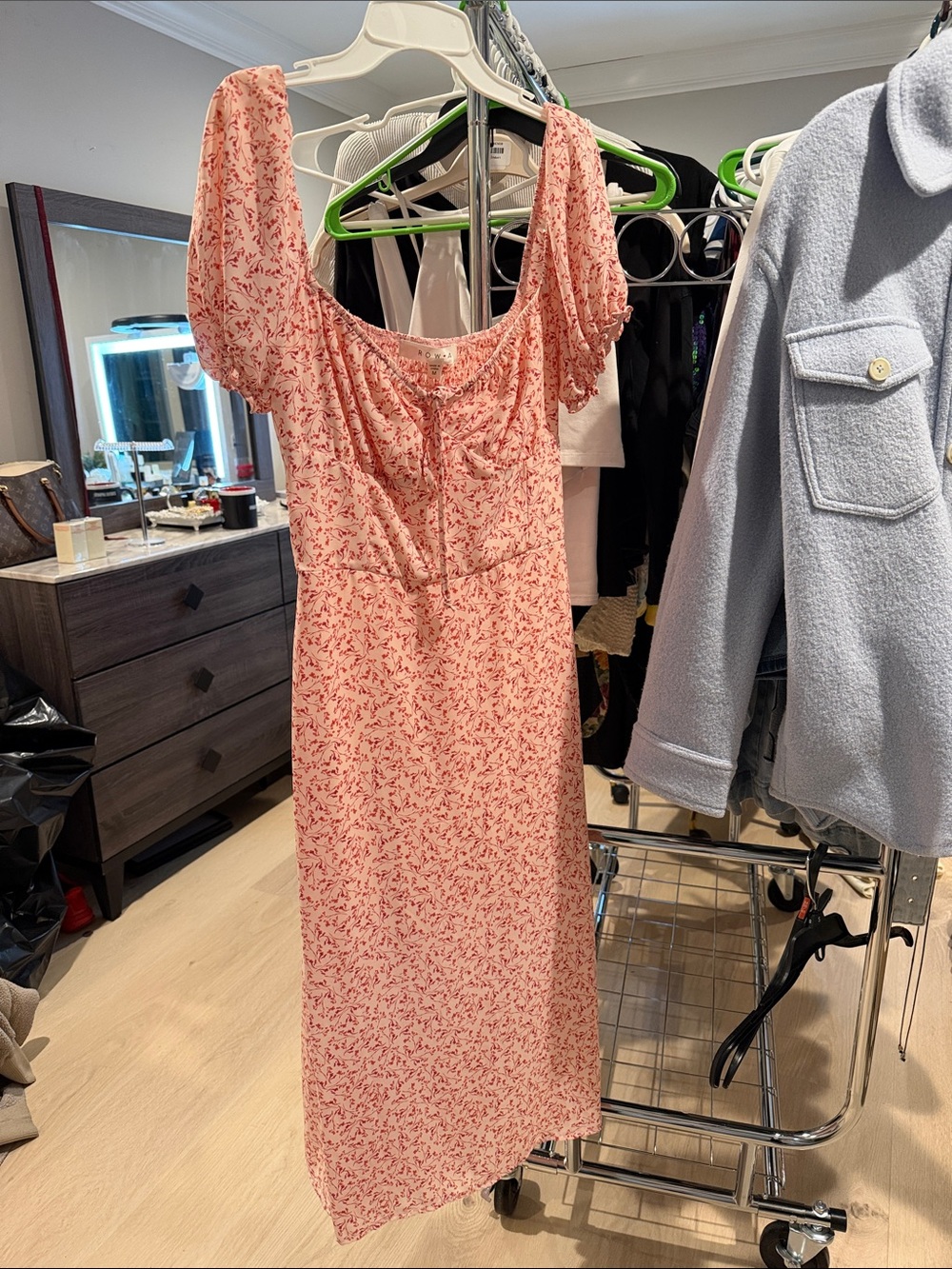 Nordstrom Pink Floral Puff-Sleeve Midi Dress